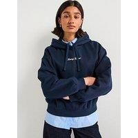 Tommy Hilfiger Women/'s Classic Script Fleece Hoodie, Blue (Dark Night Navy), L