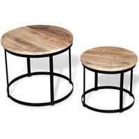 Two Piece Coffee Table Set Rough Mango Wood Round 40 cm/50 cm