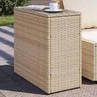 Garden Side Table with Glass Top Beige 58x27.5x55 cm Poly Rattan