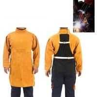 2025 Welding Long Coat Apron Durable Leather Long Sleeved Welder Protective Clothing Flame Retardant