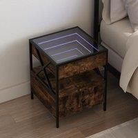 Berkfield Home Bedside Table with Infinity LED Smoked Oak 40x40x51 cm in Brown | Size: 40 x 40 x 51 cm