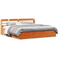 Berkfield Home Bed Frame with Headboard Wax Brown 180x200 cm Super King Solid Wood Pine