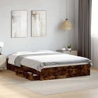 Berkfield Home Bed Frame with Drawers without Mattress Smoked Oak 120x190 cm Small Double in Brown