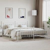 Metal Bed Frame with Headboard and Footboard White 193x203 cm