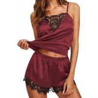 Satin & Lace Pyjama Set - 3 Colours & Sizes 6-16! - Black