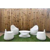 Egg Chair & Coffee Table Outdoor Set - Weather-Resistant Modern Polypropylene, 5-Seater, Natural Stone Finish