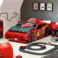 Disney Cars Lightning Mcqueen Toddler Bed: Sturdy Construction, Guarded Sides, Wooden Slats, Bright Red, Fits 140cm x 70cm Mattress (Mattress not included)