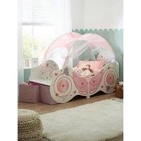 Disney Princess Carriage Toddler Bed with Canopy - Easy to Assemble Kids Bed - Sturdy Engineered Wood Construction, Guarded Sides, Wooden Slats, Fits 140cm x 70cm Mattress (Mattress Not Included)