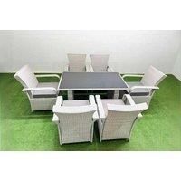 7 Pcs Pe Rattan Dining Table And Chair Set Rectangular Table