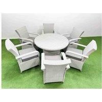 7 Pcs Pe Rattan Dining Table And Chair Set Round Dining Table