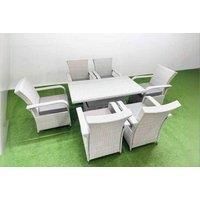 7 Pcs Pe Rattan Dining Table Chair Set Adjustable Lifting Table