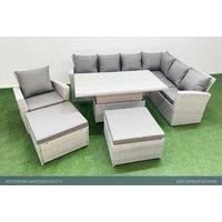 9-Seat Rattan Corner Dining Set With Adjustable Table & Stools