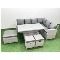 9-Seat Rattan Corner Sofa Set With Adjustable Dining Table