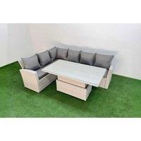 6-Seat Rattan Corner Sofa Set W/ Adjustable Table Light Grey