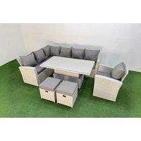 9-Seat Rattan Corner Sofa Set W/ 2 Small Stools Light Grey