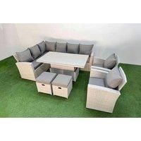 10-Seat Rattan Corner Sofa Set W/ 2 Small Stools Light Grey