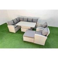 9-Seat Rattan Corner Sofa Set W/ Big Stool Light Grey