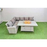 6-Seat Rattan Corner Sofa Set W/ Fire Pit Table Light Grey