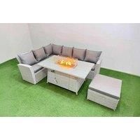 7-Seat Rattan Sofa Set W/ Fire Pit & Big Footstool Grey