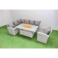 7-Seat Rattan Sofa Set W/ Fire Pit & Armchair Light Grey