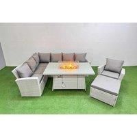 8-Seat Rattan Sofa Set W/ Fire Pit & Big Footstool Grey