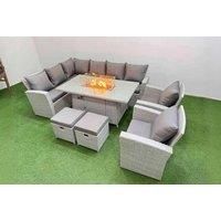 Rattan Corner Sofa Set W/ Tempered Glass Fire Pit & 2 Stools