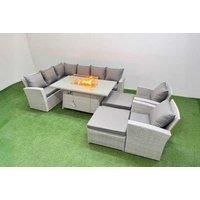 10-Seat Rattan Corner Set W/ Tempered Glass Fire Pit & Stools