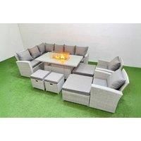 Rattan Corner Sofa Set W/ Tempered Glass Fire Pit & Stool
