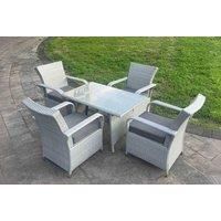 Light Grey PE Rattan 4-Seater Rectangular Dining Set - Weather-Resistant Garden Furniture with Cushions