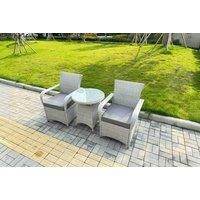 Light Grey PE Rattan Bistro Set - 2 Ergonomic Chairs & Coffee Table, Weather-Resistant Garden Furniture