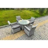 Light Grey Rattan Round Dining Set - Weather-Resistant, 5 Seater, Modern Outdoor Furniture