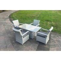 Grey Rattan Adjustable-Height Dining Set - 4 Chairs, Lift Table & Cushions - Weather-Resistant Outdoor Furniture