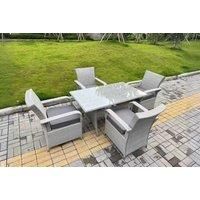 PE Rattan 5-Piece Outdoor Dining Set - Rectangular Table & 4 Cushioned Chairs, Weather-Resistant, Modern Grey