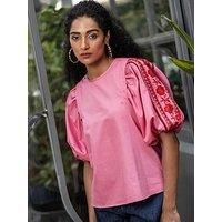 Emily Lovelock Nora Embroidered Sleve Top