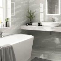 Wickes Olympia Grey Polished Sandstone Porcelain Wall & Floor Tile 600 x 300mm