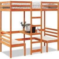 Berkfield Home Loft Bed Frame with Desk & Chairs Wax Brown 80x200cm Solid Wood Pine | Size: 80x200 cm