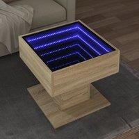 Berkfield Home Coffee Table with LED Sonoma Oak 50x50x45 cm Engineered Wood in Brown | Size: 50 x 50 x 45 cm