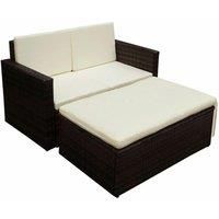 2 Piece Garden Lounge Set with Cushions Poly Rattan Brown