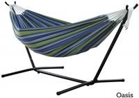 Vivere Double Cotton Hammock with Space-Saving Steel Stand, Oasis
