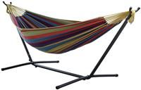 Vivere Double Cotton Hammock with Space-Saving Steel Stand, Tropical
