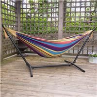 Vivere Double Cotton Hammock with Space-Saving Steel Stand, Tropical