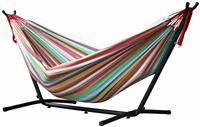 Vivere Double Cotton Hammock with Space-Saving Steel Stand, Salsa