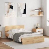 Berkfield Home Bed Frame with LED without Mattress Sonoma Oak 135x190 cm Double in Brown
