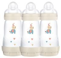 MAM Easy Start Self Sterilising Anti-Colic Baby Bottle 3 pack, 260ml with Medium Flow MAM Teats, Newborn Essentials, White (Designs May Vary)