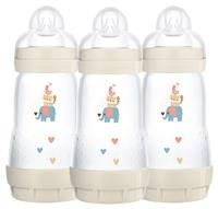 MAM Easy Start Self Sterilising Anti-Colic Baby Bottle 3 pack, 260ml with Medium Flow MAM Teats, Newborn Essentials, White (Designs May Vary)