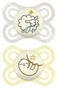 MAM Perfect Soothers 0+ Months (Pack of 2), Thinner and Softer Baby Soothers with Self Sterilising Travel Case, Newborn Essentials, White/Grey (Designs May Vary)