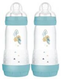 MAM Easy Start Anti-Colic Baby Bottles | 2 Pack (2 x 320ml) | Self-Sterlising | Fast Flow MAM Teats Size 3 | Baby Accessories | Blue (Various Designs)