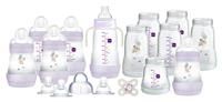 MAM Easy Start Anti-Colic Bottle Starter Set | 17 Pieces | Includes 6X Bottles and MAM Original Start 0-2 Month Soother | Baby Gift Set of Newborn Essentials | Large | Lilac (Various Designs)