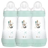 MAM Easy Start Self Sterilising Anti-Colic Baby Bottle 3 Pack, 260 ml with Medium Flow MAM Teats, Newborn Essentials, Blue (Designs May Vary)