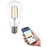 Eglo Connect.z Smart Home E27 LED Filament Light Bulb, ST64, ZigBee, app and Voice Control, dimmable, White tunable Light (Warm – Cool White), 700 Lumen, 6 watt, Vintage Lightbulb Transparent
